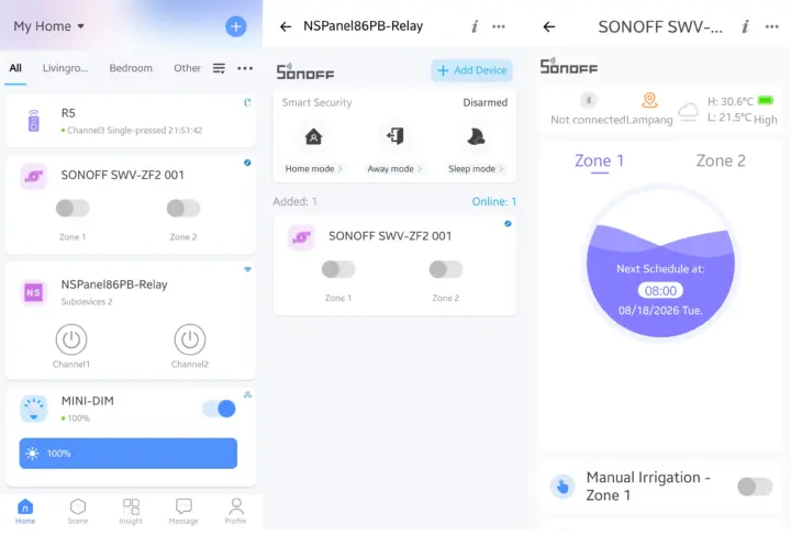 App eWeLink con el SWV-ZF2 por Zigbee