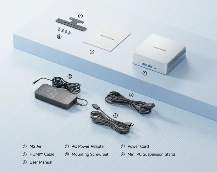 Contenido del paquete del MINISFORUM Elite Mini M2 Air 304