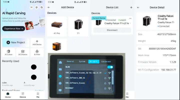 Añadir dispositivo en la aplicación del Creality Falcon T1