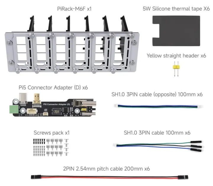 Contenido del paquete del PiRack-M6F