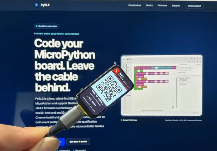 Firmware PyBLE ejecutándose en la placa Waveshare ESP32-S3-LCD-1.47B