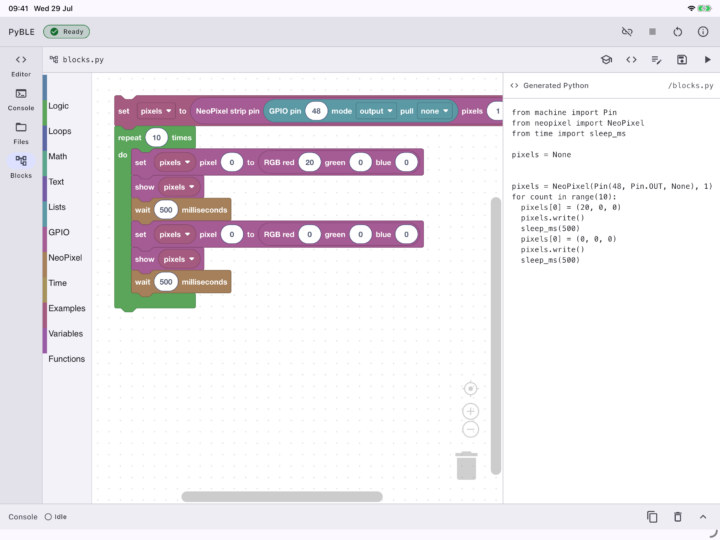 PyBLE IDE MicroPython para tabletas y iPad