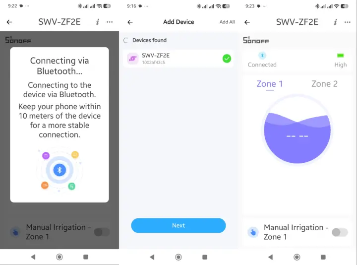 SWV-ZF2E conectándose por Bluetooth con la app eWeLink