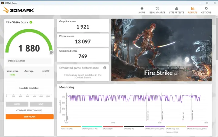 Resultado de 3DMark Fire Strike del ACEMAGIC Kron Mini K5