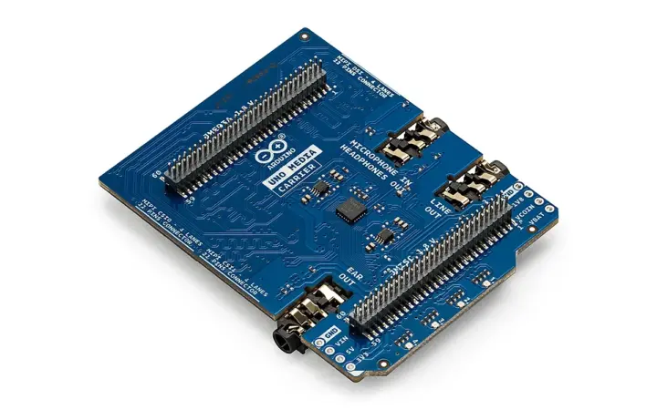 Conectores MIPI DSI, MIPI CSI y jack de audio de la placa Arduino UNO Q