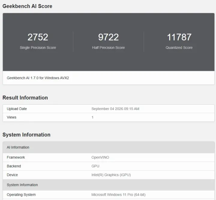 Puntuación de Geekbench AI en la GPU
