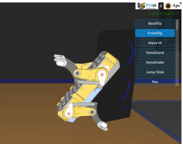 Voltereta frontal en el simulador del perro robot