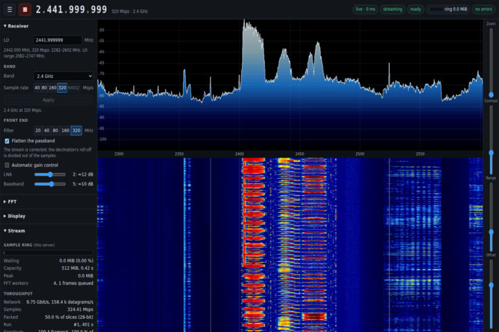 Vista completa del espectro de 2.4 GHz con corrección de rizo de bandapaso aplicada