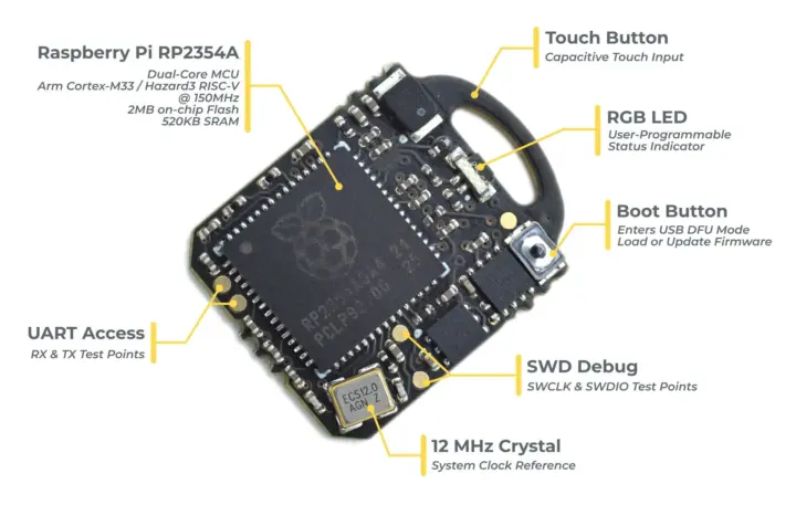 Placa de desarrollo Raspberry Pi RP2354A en miniatura