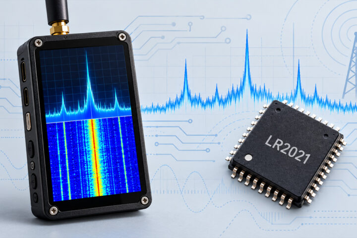 Transceptor LoRa Semtech LR2021 utilizado como SDR para captura I/Q en bruto y análisis de señal (imagen generada por IA)